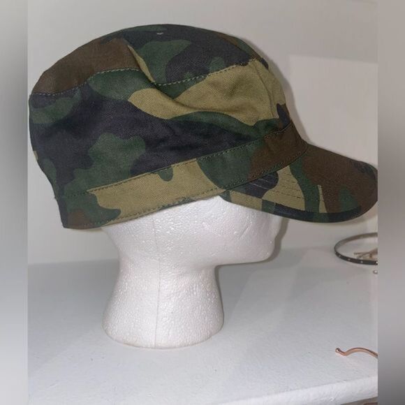 WOMENS MILITARY FATIGUES PATROL HAT IN VINTAGE GREEN CAMOUFLAGE 57cm - Picture 11 of 12